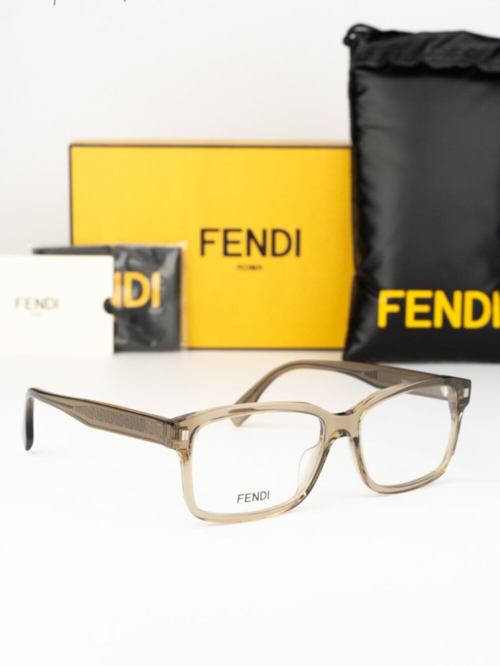 Fendi Women Eyeglasses Rectangular Transparent Khaki FE50030I 057 NEW AUTHENTIC